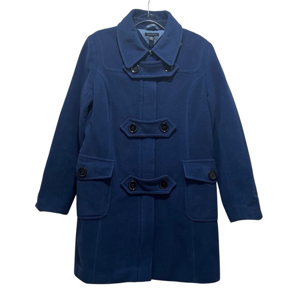 Tommy Hilfiger Blue Classic Preppy Wool Blend Pea Coat Pockets Button & Zip Sz 8